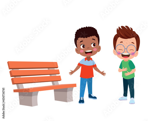 cute kid boy sitting on bench