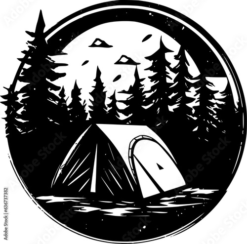 Camping | Black and White Vector illustration