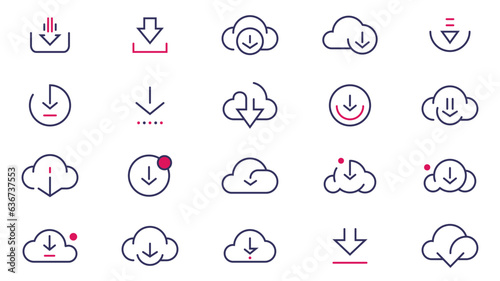 download icon pack set - a variety of download icon outline style, for web. outline web icon