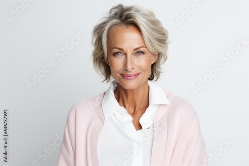 Portrait of smiling mature businesswoman looking at camera over white background © Eber Braun
