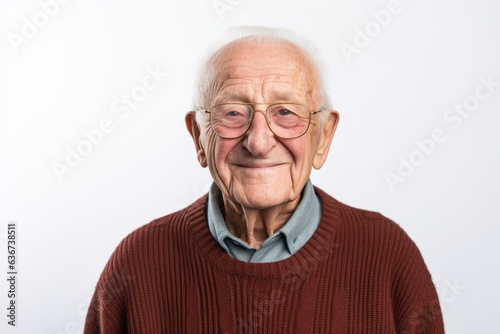 Portrait of an elderly man with glasses on a white background. © Eber Braun