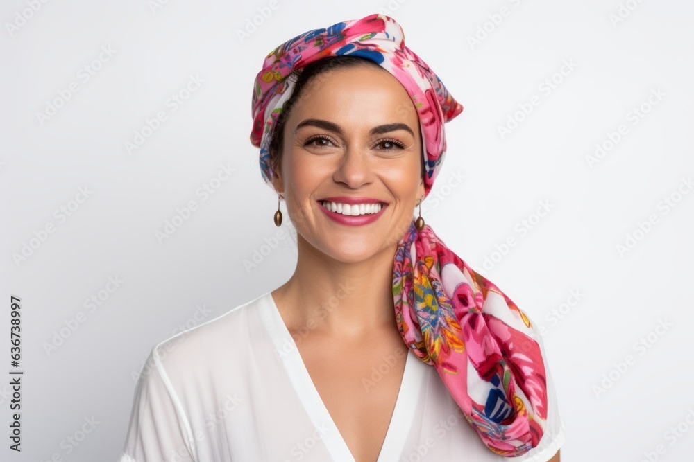 Portrait of a beautiful woman in a headscarf on a white background Portrait of a beautiful woman in a headscarf on a white background