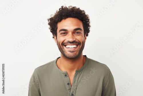 Portrait of a happy young man smiling at camera over white background