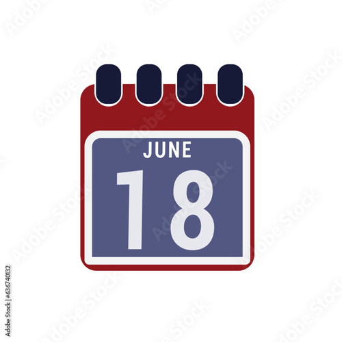 Calendar displaying page of the day 18 (eighteenth) of the June - Day 18 of the month. Illustration