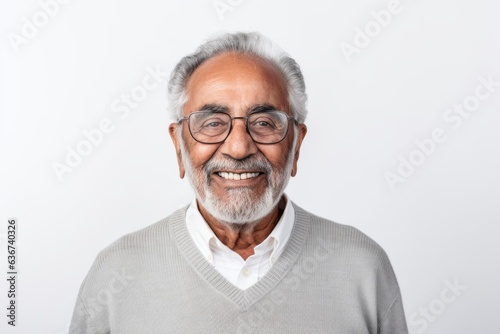Portrait of senior asian man with eyeglasses on white background © Eber Braun