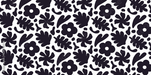 Seamless pattern with matisse abstract botanical shapes. Trendy creative artistic elements on light background.