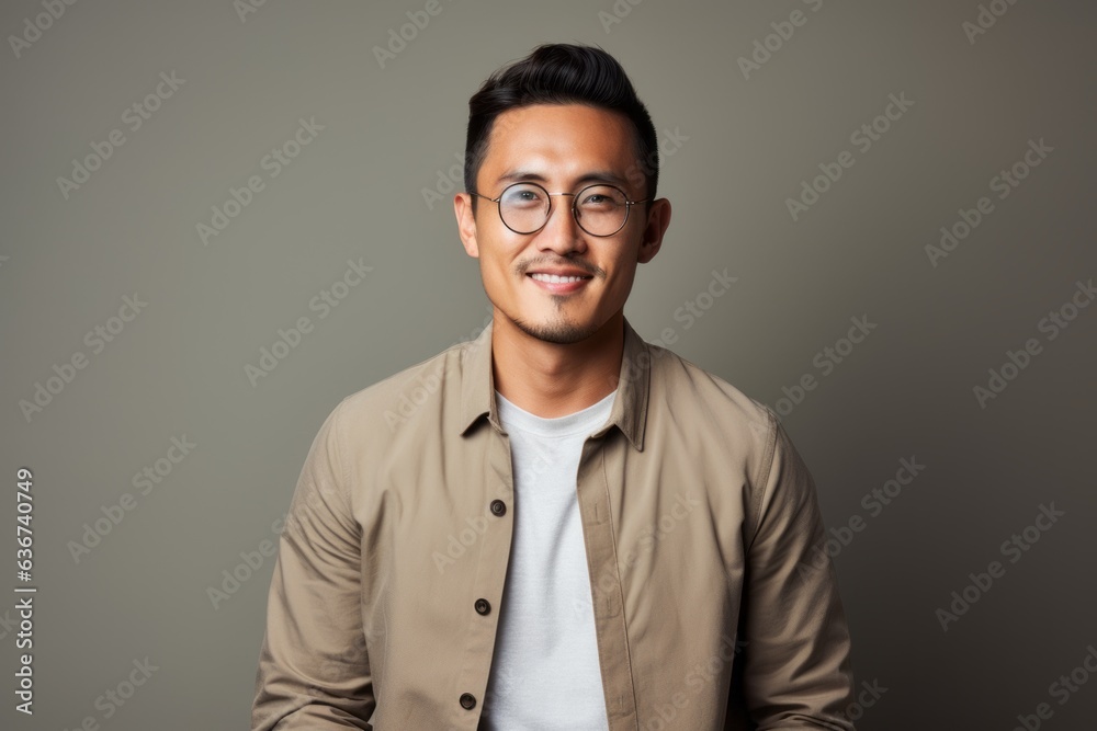 Portrait of happy asian man in eyeglasses looking at camera Portrait of happy asian man in eyeglasses looking at camera
