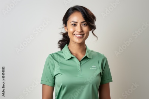 Obraz na płótnie Portrait of a smiling young woman wearing a green polo shirt w salonie