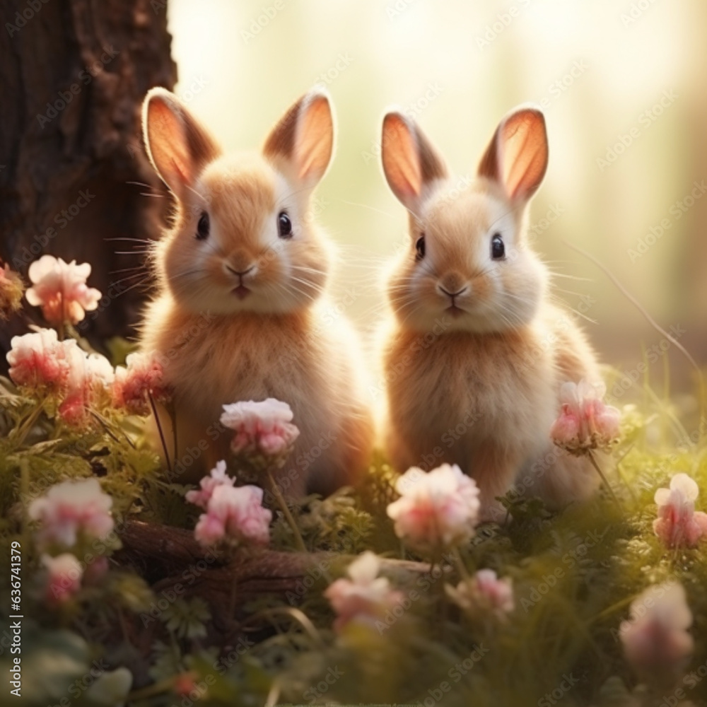 adorable woodland animals like rabbits.Generative Ai adorable woodland animals like rabbits.Generative Ai