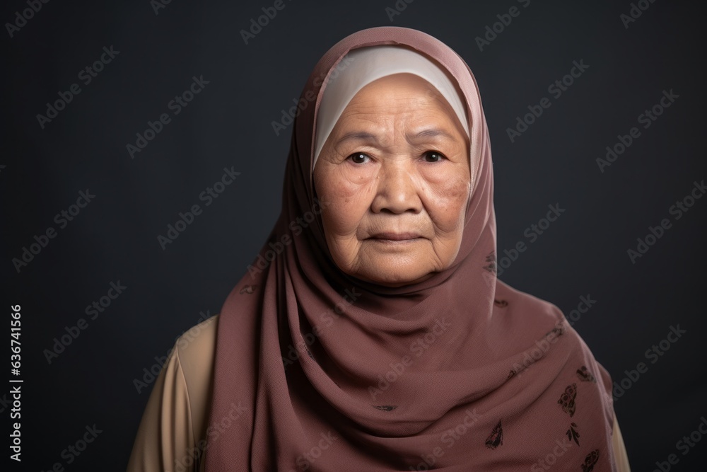 Portrait of an old muslim woman wearing a hijab on black background Portrait of an old muslim woman wearing a hijab on black background