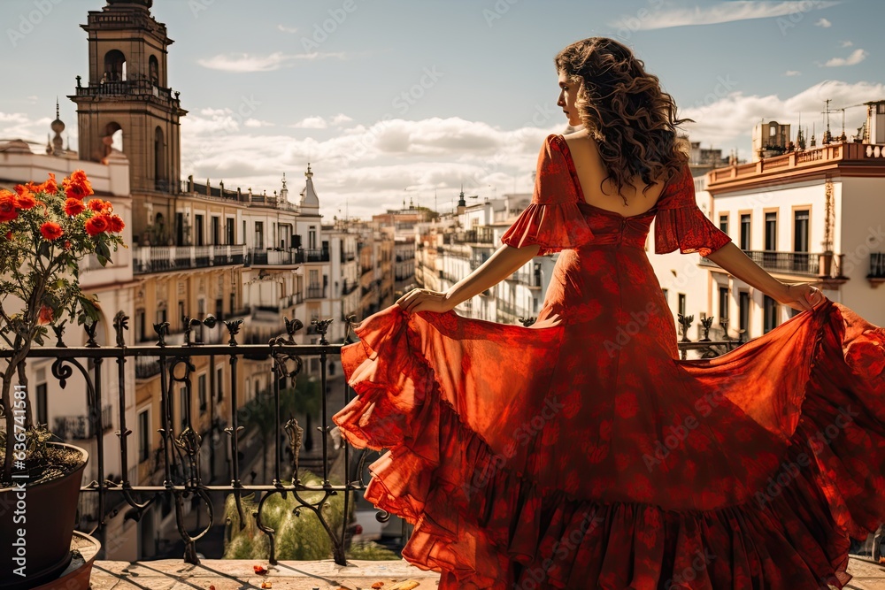 Woman in flamenco dress - obrazy, fototapety, plakaty 