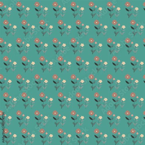 Vector seamless half-drop pattern, with flower