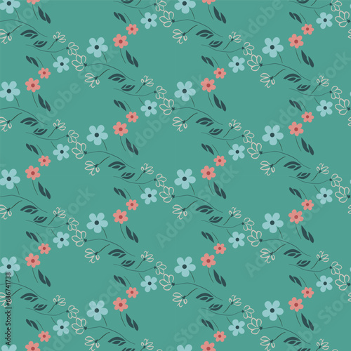 Vector seamless half-drop pattern, with flower