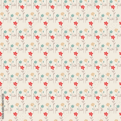 Vector seamless half-drop pattern, with flower