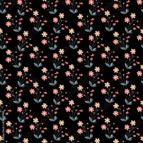 Vector seamless half-drop pattern, with flower