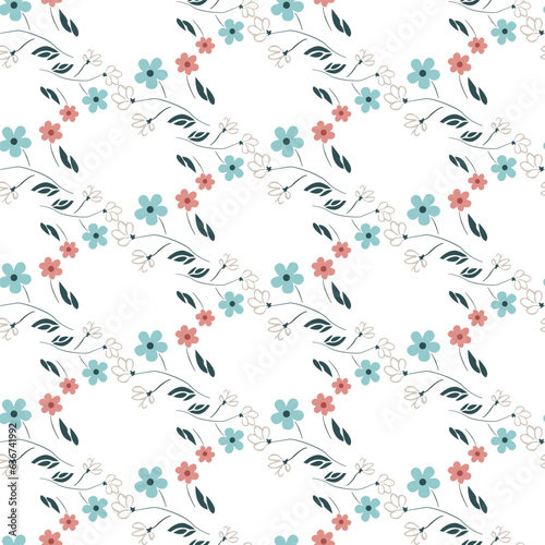 Vector seamless half-drop pattern, with flower