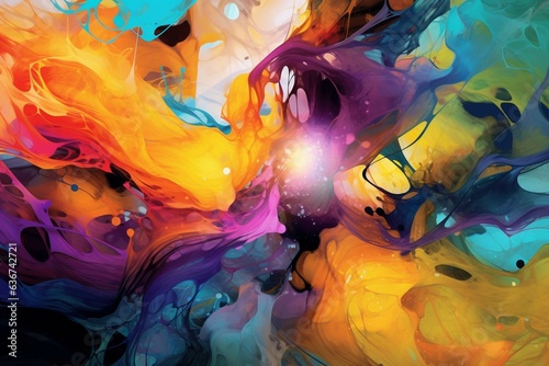 Abstract digital artwork with vibrant colors and swirling shapes. Generative AI