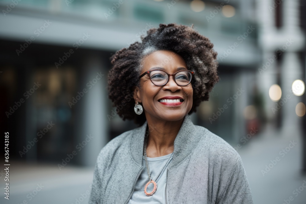 Portrait of a Nigerian woman in her 50s in a modern architectural background wearing a chic cardigan Portrait of a Nigerian woman in her 50s in a modern architectural background wearing a chic cardigan