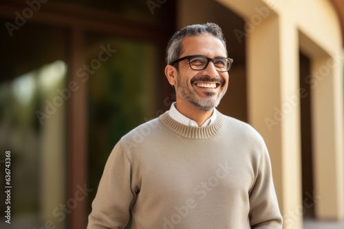 Portrait of a smiling mature man in eyeglasses standing outside