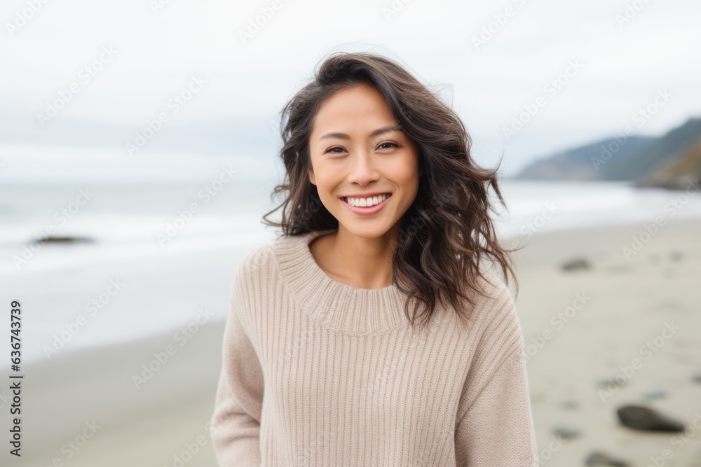 Portrait of a beautiful young asian woman smiling at the beach Portrait of a beautiful young asian woman smiling at the beach
