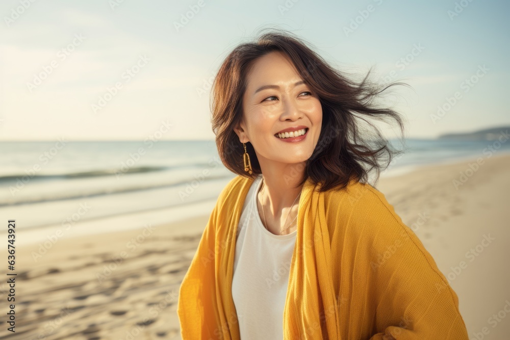 Portrait of a beautiful young asian woman smiling on the beach Portrait of a beautiful young asian woman smiling on the beach