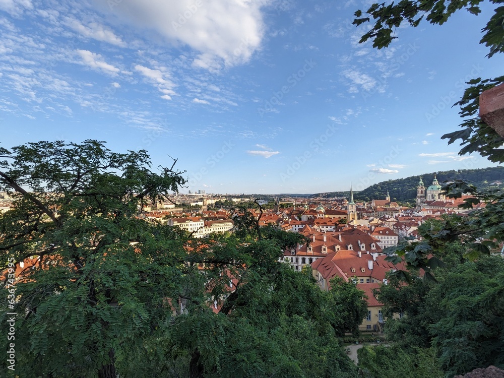 Panorama of the roofs of Prague from Prague's Castle, Czech Republic - August 2023