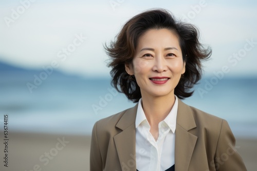 Portrait of asian businesswoman on the beach with sea background