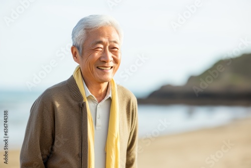 Portrait of happy senior man standing on the beach at the day time © Eber Braun