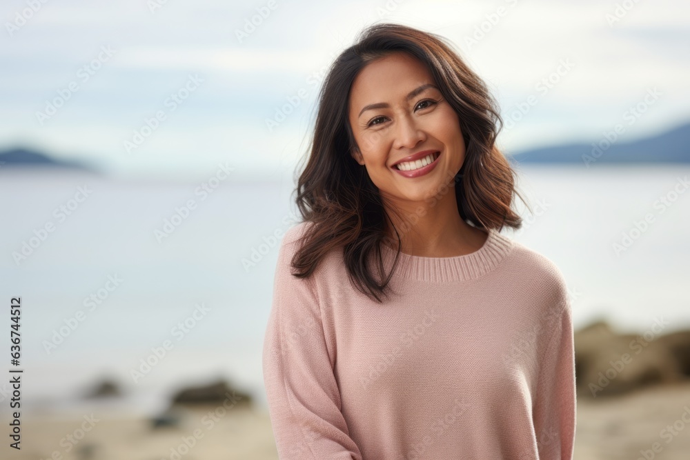 Portrait of a beautiful young asian woman smiling on the beach Portrait of a beautiful young asian woman smiling on the beach