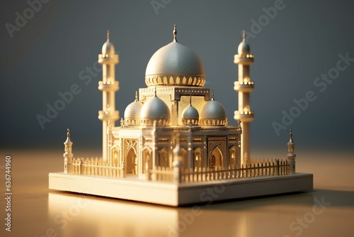 Realistic 3D model of a miniature mosque. Generative AI