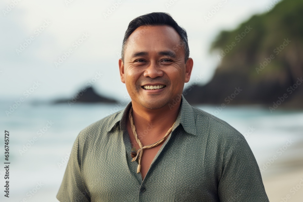 Portrait of a smiling asian man standing on the beach at sunset Portrait of a smiling asian man standing on the beach at sunset