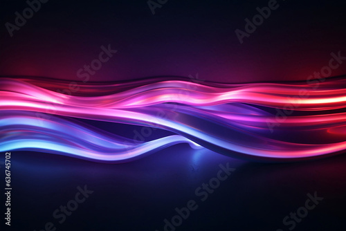 Pink & blue waves with light on dark background, precisionist lines style, smokey backdrop.
