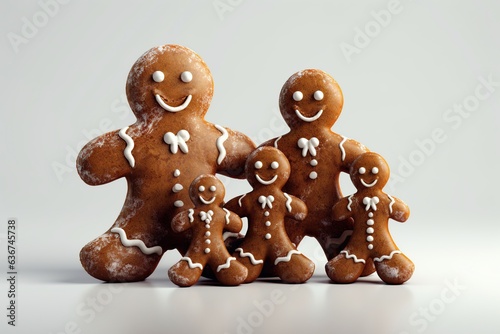 Gingerbread man with family on a white background. 3d rendering photo