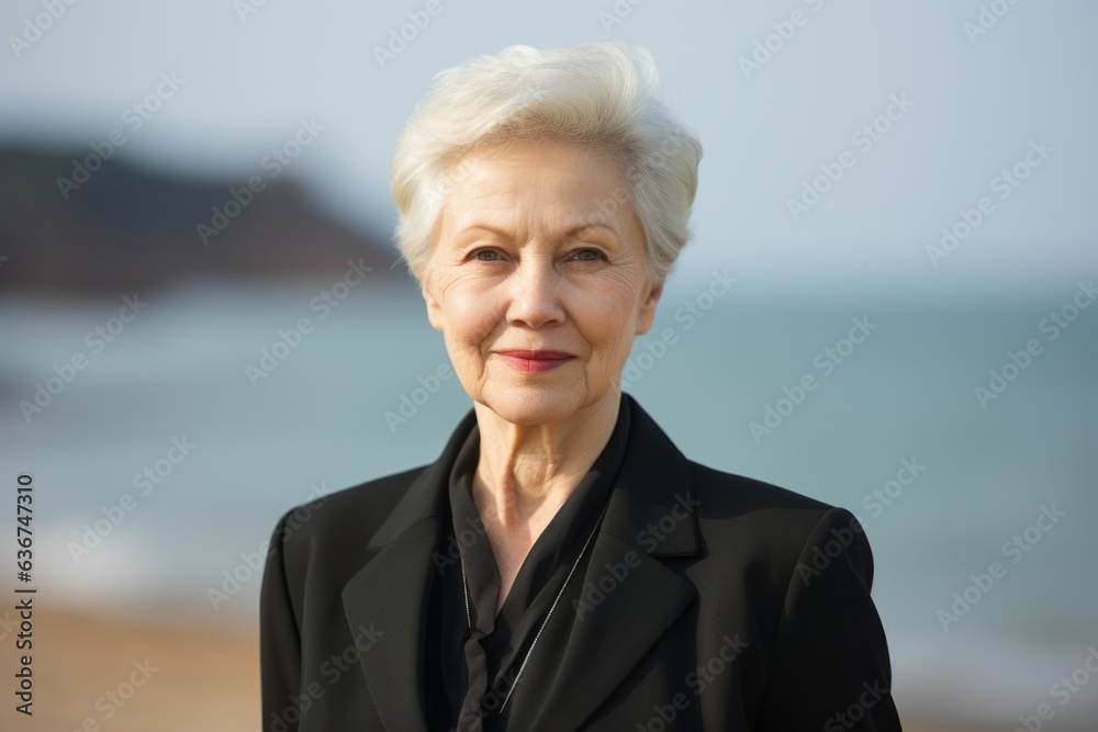 Portrait of a senior woman on the beach in summertime.