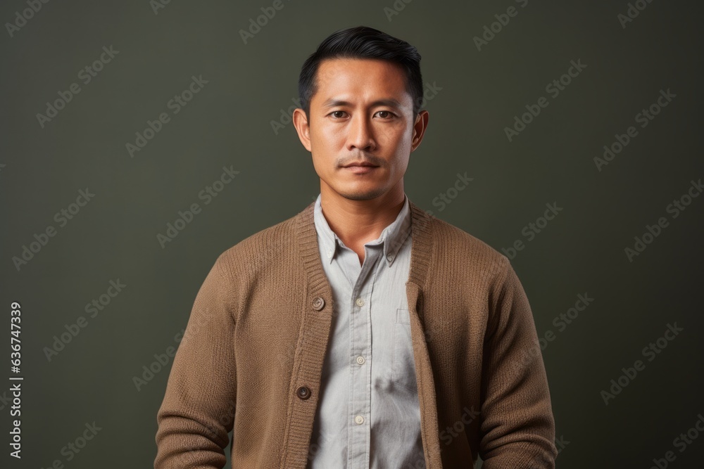 Medium shot portrait of a Indonesian man in his 40s in an abstract background wearing a chic cardigan Medium shot portrait of a Indonesian man in his 40s in an abstract background wearing a chic cardigan