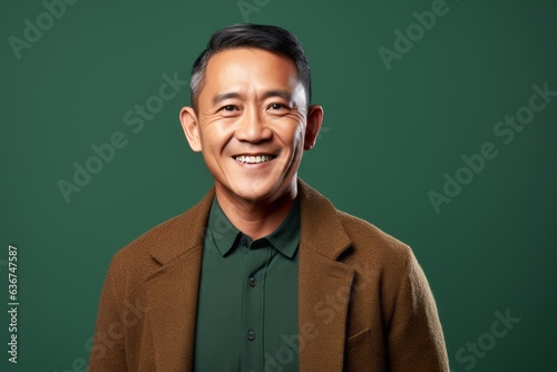 Portrait of a Indonesian man in his 40s in an abstract background wearing a chic cardigan