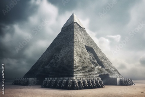 3D illustration of a pyramid in Giza with grey aliens. Generative AI