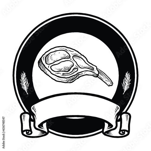 Tomahawk Steak Black and White Logo Design Vector