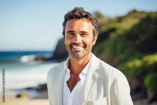 Portrait of smiling man standing on the beach on a sunny day