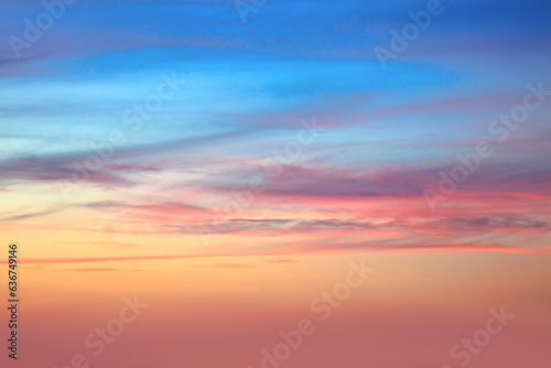 Gentle Sky at Sunset or Sunrise time with real pastel clouds, natural colors. real sky