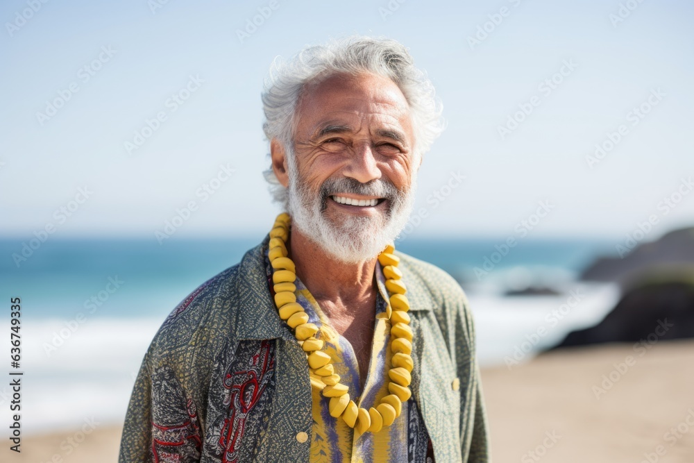 Portrait of smiling senior man standing at beach on a sunny day