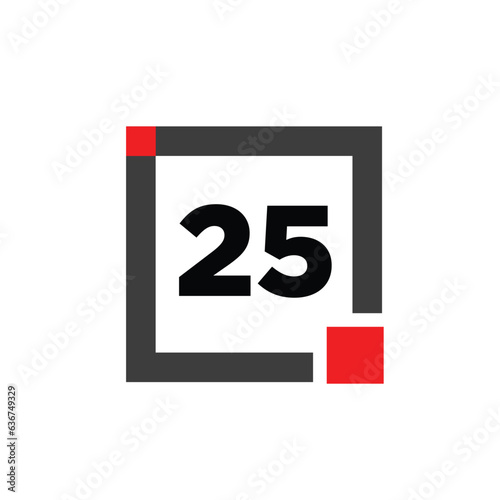 25 number with a gray square icon. 25 number monogram.