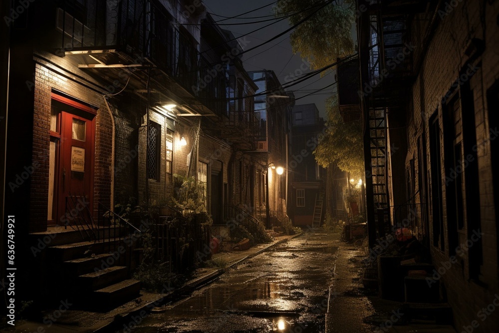 A moonlit alley in low light. Generative AI