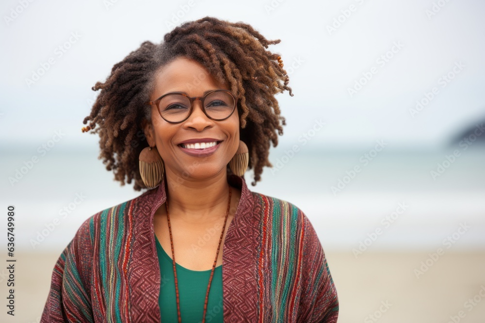 Portrait of smiling young woman wearing eyeglasses on the beach