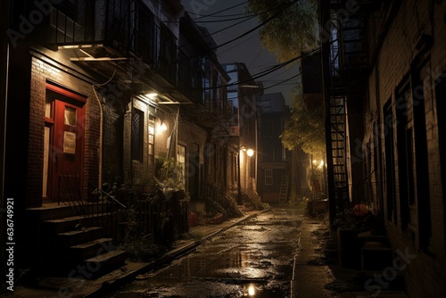 A moonlit alley in low light. Generative AI