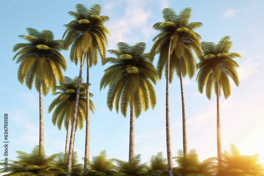 3D render of coconut palm trees. Generative AI