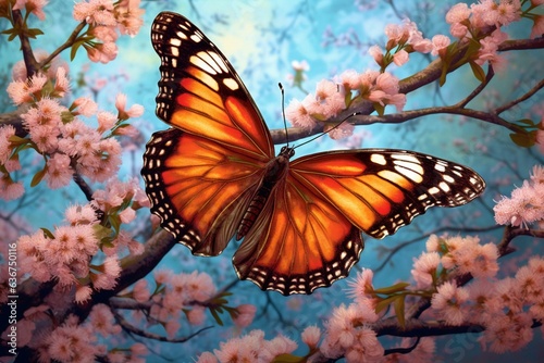 A colorful butterfly in the season of spring. Generative AI © Lea