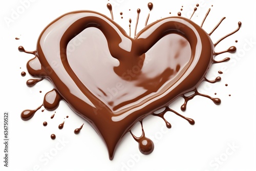 Dark & milk chocolate heart with melted chocolate splash. Isolated on white with copy space. Generative AI