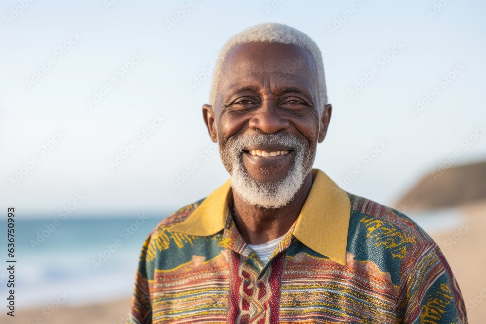 Portrait of smiling senior man standing at beach on a sunny day Portrait of smiling senior man standing at beach on a sunny day