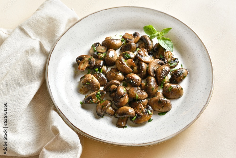 Fototapeta premium Cooked mushroom with greens